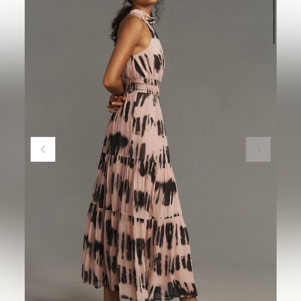 Anthropologie Somerset Maxi Halter Edition Ruffle Chiffon Neutral Motif L Nwt - Picture 4 of 7